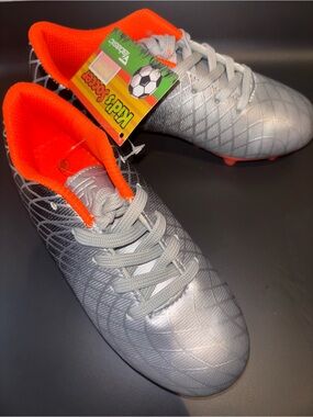 Jabasic Silver Kids Soccer ⚽️ (Football) Cleats with Bright Orange Interior